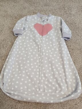 Carter's Light Gray Heart-Print Sleep Sack with Pink Heart Applique